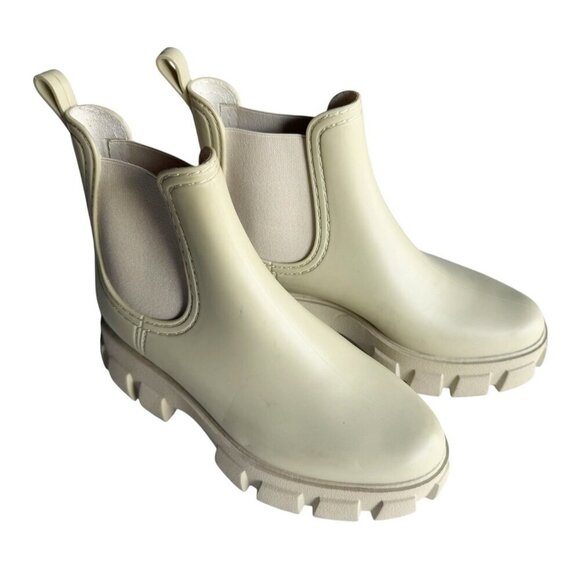 Jeffrey Campbell Women's Sz 9 Play Pleu Rain Boots Cream Chunky Lug Chelsea - Picture 1 of 12